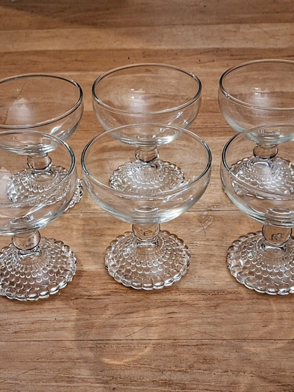6 Anchor Hocking Depression Glass Tall Sherbet Bubble Foot 50s MINT